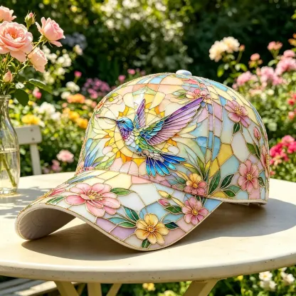 Hummingbird & Floral Art Print Casual Baseball Cap